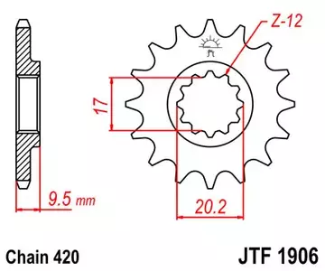 Priekšējais zobrats JT JTF1906.12, 12z izmērs 420 - JTF1906.12