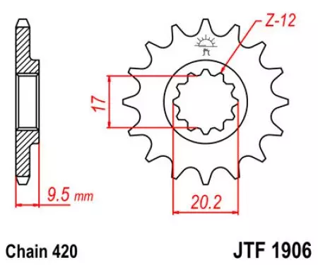 Piñón delantero JT JTF1906.12, 12z tamaño 420-2