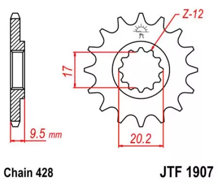 Roda dentada dianteira JT JTF1907.13, 13z tamanho 428-2
