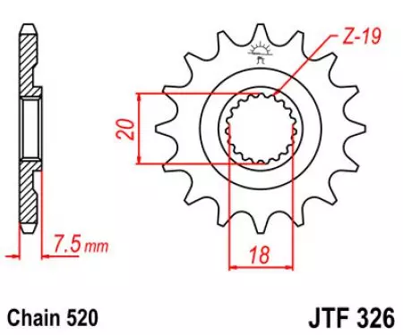 Forreste tandhjul JT JTF326.12, 12z størrelse 520-2