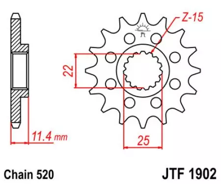Roda dentada dianteira JT JTF1902.14, 14z tamanho 520-2