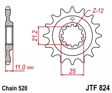 Piñón delantero JT JTF824.12, 12z tamaño 520 - JTF824.12