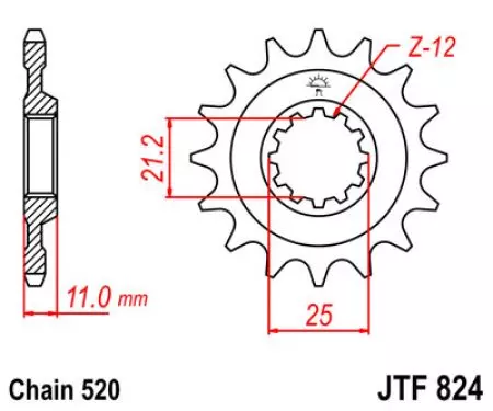 Zębatka przód JT JTF824.12, 12z rozmiar 520-2