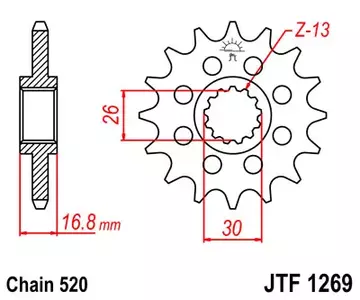 JT предно зъбно колело JTF1269.16, 16z размер 520 - JTF1269.16