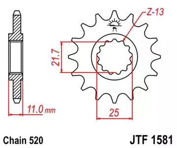 Priekšējais zobrats JT JTF1581.15, 15z izmērs 520 - JTF1581.15