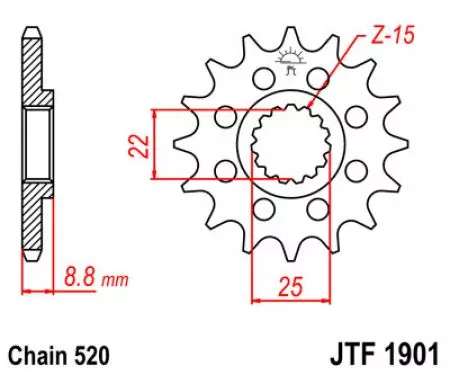 Roda dentada dianteira JT JTF1901.12, 12z tamanho 520-2
