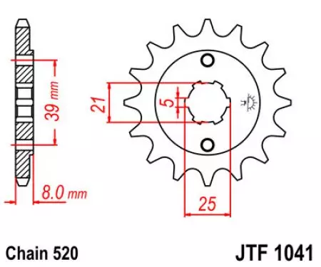 Roda dentada dianteira JT JTF1041.14, 14z tamanho 520-2