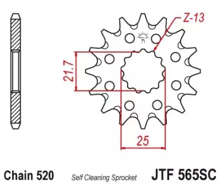 Forreste tandhjul JT JTF565.13SC, 13z størrelse 520 selvrensende-2