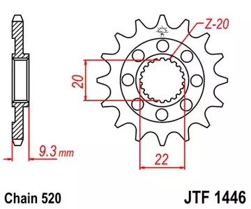 Pinion față JT JTF1446.14SC, 14z dimensiune 520 cu autocurățare - JTF1446.14SC
