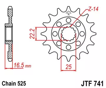 Priekšējais zobrats JT JTF741.14, 14z izmērs 525 - JTF741.14