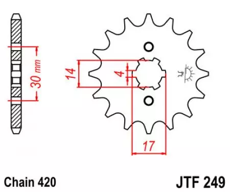 Roda dentada dianteira JT JTF249.14, 14z tamanho 420-2