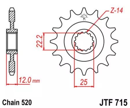 Voortandwiel JT JTF715.12, 12z maat 520-2