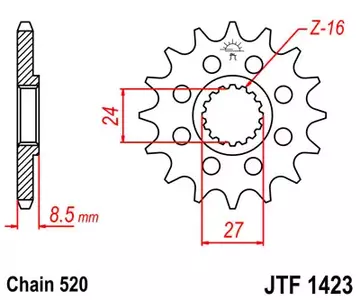 Zębatka przód JT JTF1423.16, 16z rozmiar 520 - JTF1423.16