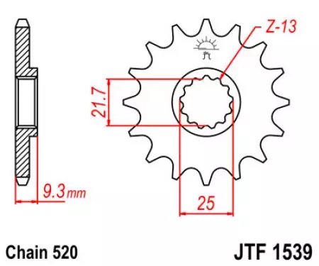Forreste tandhjul JT JTF1539.14, 14z størrelse 520-2