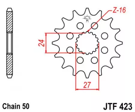 Roda dentada dianteira JT JTF423.16, 16z tamanho 530-2