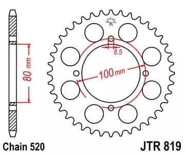 Roda dentada traseira JT JTR819.47, 47z tamanho 520-1