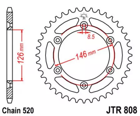 Takarenkaan ketjupyörä JT JTR808.39, 39z koko 520-2