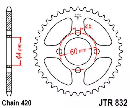 Kettenrad hinten Stahl JT JTR832.52, 52 Zähne Teilung 420-2