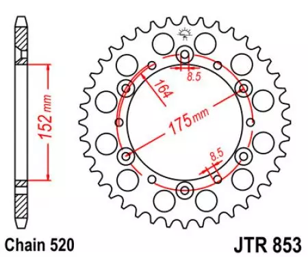 Kettenrad hinten Stahl JT JTR853.42, 42 Zähne Teilung 520-2