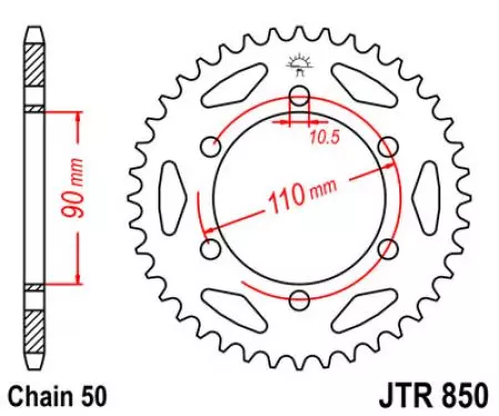 Čelični stražnji lančanik JT JTR850.33, 33z, veličina 530-2