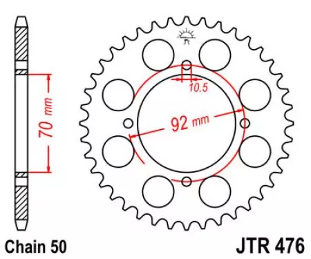 Zębatka tył stalowa JT JTR476.45, 45z rozmiar 530-2