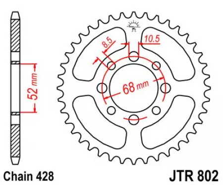 Roda dentada traseira JT JTR802.38, 38z tamanho 428-2