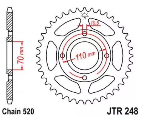Bakre kedjehjul JT JTR248.44, 44z storlek 520-2