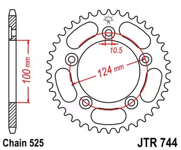 Čelični stražnji lančanik JT JTR744.36, 36z, veličina 525 - JTR744.36