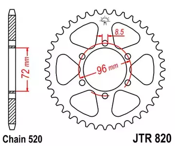 Kettenrad hinten Stahl JT JTR820.42, 42 Zähne Teilung 520 - JTR820.42