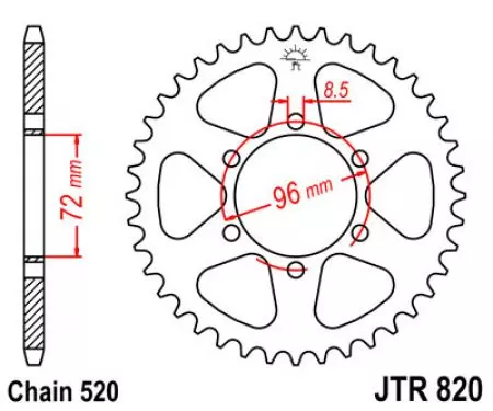 Kettenrad hinten Stahl JT JTR820.42, 42 Zähne Teilung 520-2