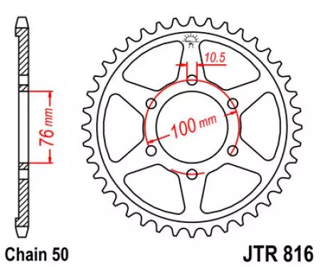 Задно зъбно колело JT JTR816.38, 38z размер 530-2