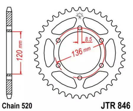 Kettenrad hinten Stahl JT JTR846.39, 39 Zähne Teilung 520-2