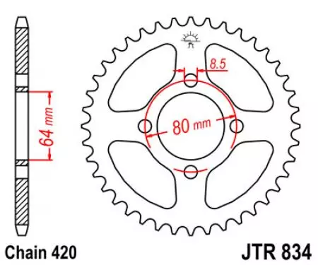 Čelični stražnji lančanik JT JTR834.35, 35z, veličina 420-2