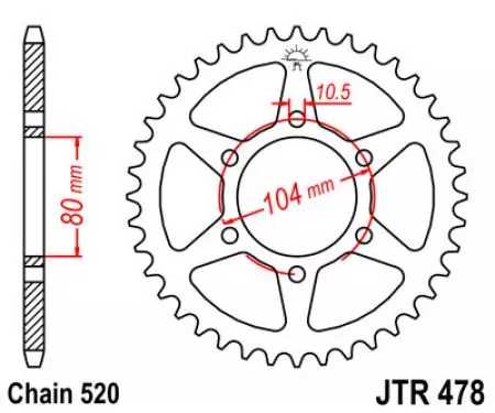 Takarenkaan ketjupyörä JT JTR478.46, 46z, koko 520.-2