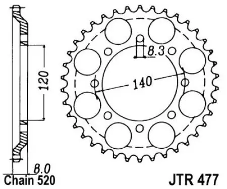 Bakre kedjehjul JT JTR477.43, 43z storlek 520-2