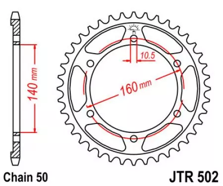 Kettenrad hinten Stahl JT JTR502.49, 49 Zähne Teilung 530-2