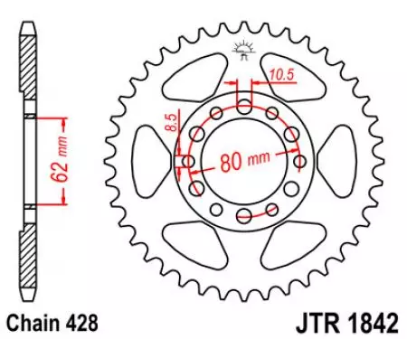 Kettenrad hinten Stahl JT JTR1842.52, 52 Zähne Teilung 428-2
