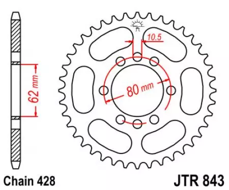 Zadní řetězové kolo JT JTR843.51, 51z velikost 428-2