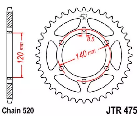 Zębatka tył stalowa JT JTR475.42, 42z rozmiar 520-2
