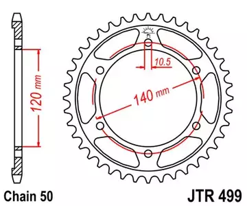 Čelični stražnji lančanik JT JTR499.45, 45z, veličina 530-1