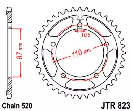Kettenrad hinten Stahl JT JTR823.39, 39 Zähne Teilung 520-2