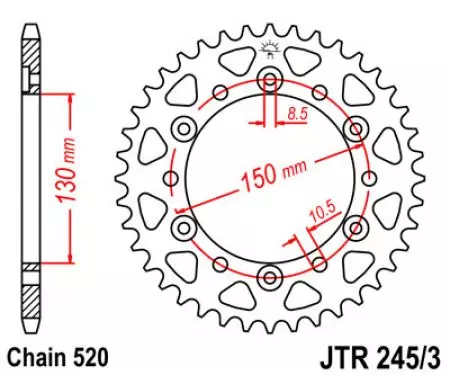 Bakre kedjehjul JT JTR245/3.47, 47z storlek 520-2