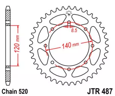 Kettenrad hinten Stahl JT JTR487.44, 44 Zähne Teilung 520-2