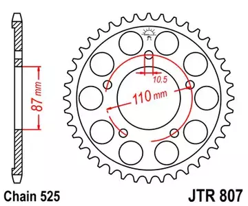 Kettenrad hinten Stahl JT JTR807.47, 47 Zähne Teilung 525 - JTR807.47