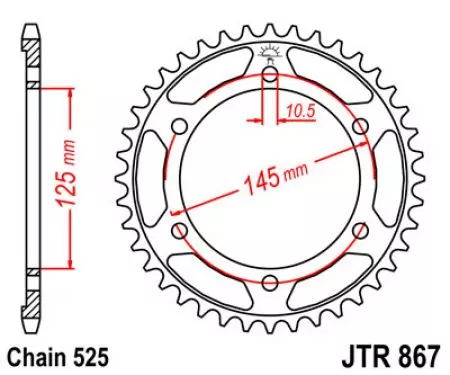 Pignone posteriore JT JTR867.44, 44z misura 525-2