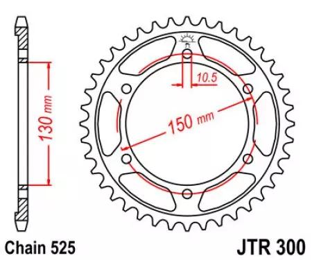 Roda dentada traseira JT JTR300.49, 49z tamanho 525-2