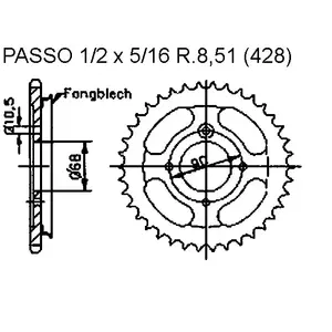 Zadné reťazové koleso Esjot 95R24145, 45Z, veľkosť 428, s ráfikom
