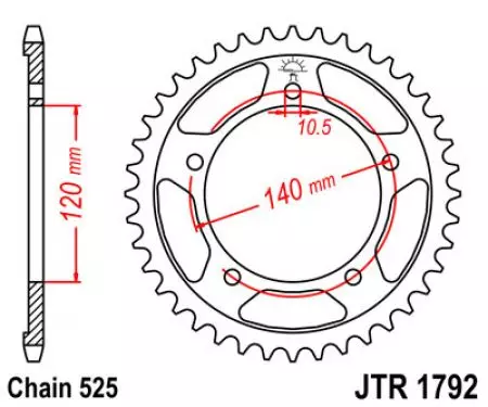 Stalen achtertandwiel JT JTR1792.48, 48z maat 525-2