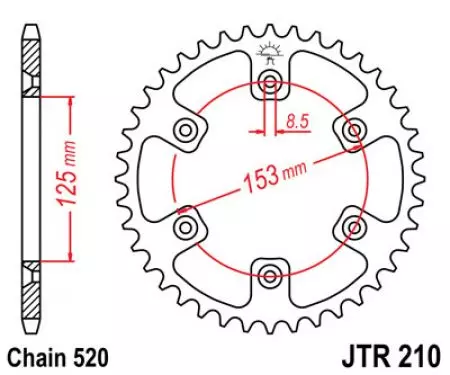 JT bageste tandhjul JTR210.52, 52z størrelse 520-2