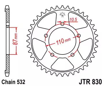 Kettenrad hinten Stahl JT JTR830.45, 45 Zähne Teilung 532 - JTR830.45